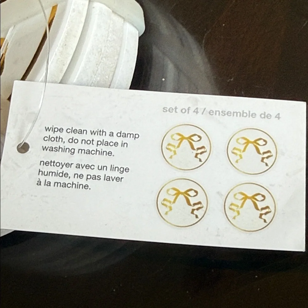 Harman Ceramic White with Bow Accent Coasters Set of Four!